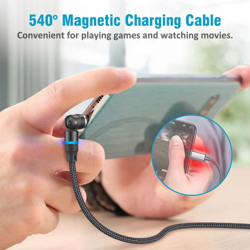 AUFU Magnetic USB Cable For iPhone Xiaomi Samsung Type C Cable LED USB Charging Data Charge 540 Rotate Micro USB Cable Cord Wire