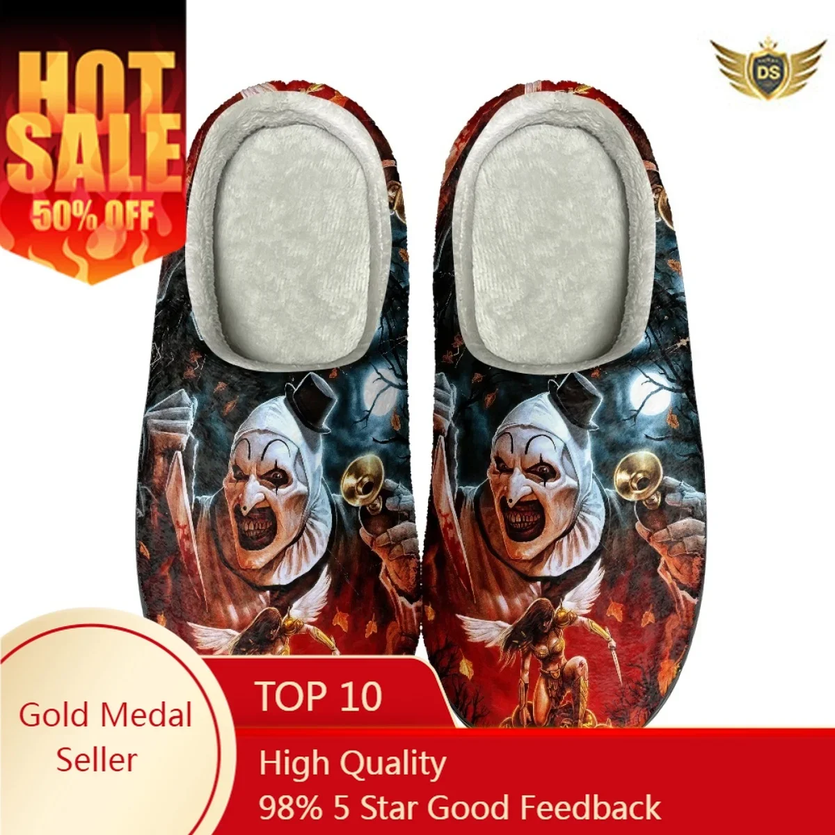 

Winter Warm Cozy Cotton Slippers Horror Movie Print Home Travel Couple Slides Drop Ship Casual Non-slip Footwear Zapatos Mujer