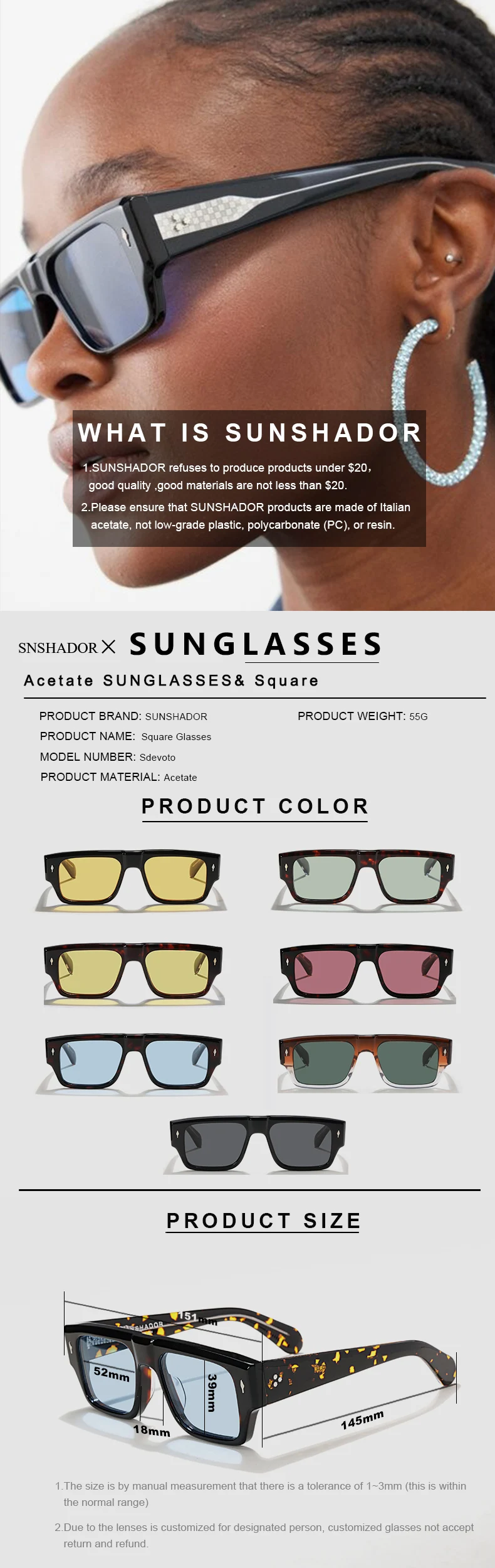 SDEVOTO Quadratische UV400 Sonnenbrille für Männer und Frauen, Tortoiseshell Klassische Brillen, Individuell Gravierbar, Outdoor-Reitbrille, Anti-UV Pro – Detail 5