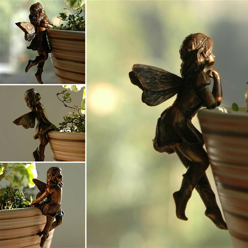 

Mini Girl Hanging Cup Resin Decoration Fairy Combination Flower Basket Edge Decor for Garden Design Garden Pot Ornaments