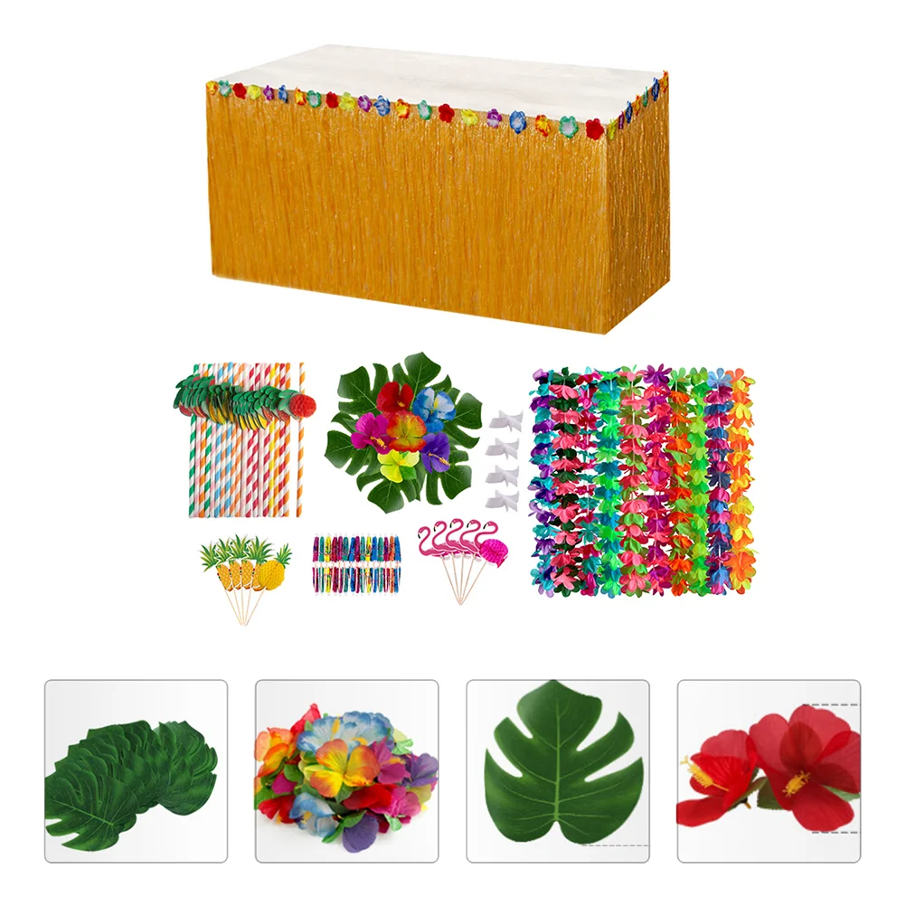 

Hibiscus Flower Wreath Hawaiian Table Skirt Party Supplies Ornaments Tropical Decorations Supply