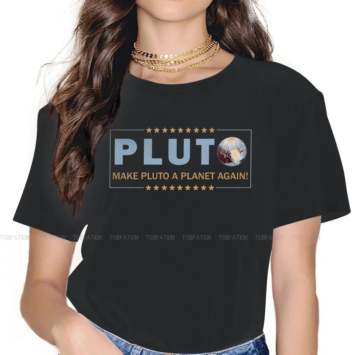 Crea Di Nuovo Un Pianeta Maglietta Da Donna Pluto Planet Ladies Tees Harajuku Cotton Tops Maglietta Di Base 4Xl Loose Fashion
