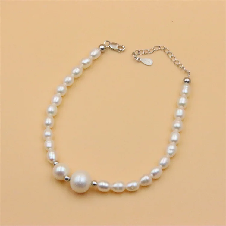 

ZFSILVER 100% 925 Sterling Silver Charm Round White Natural Freshwater Pearl Bracelet Gift Elegant Jewelry Party Sweet For Women