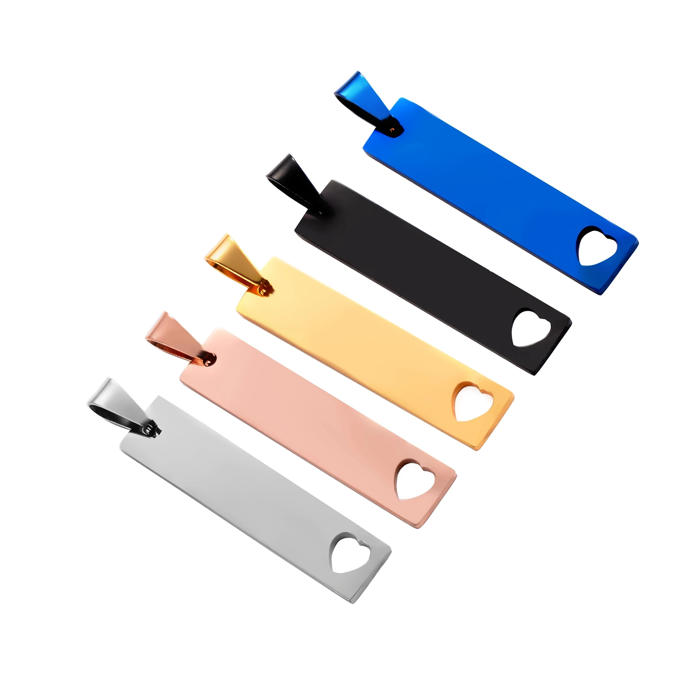 10Pcs 10X45mm Stainless Steel Rectangle Blank Love Heart Plate Tag Pendant For Making Necklace Gift Punk Jewelry Dropship