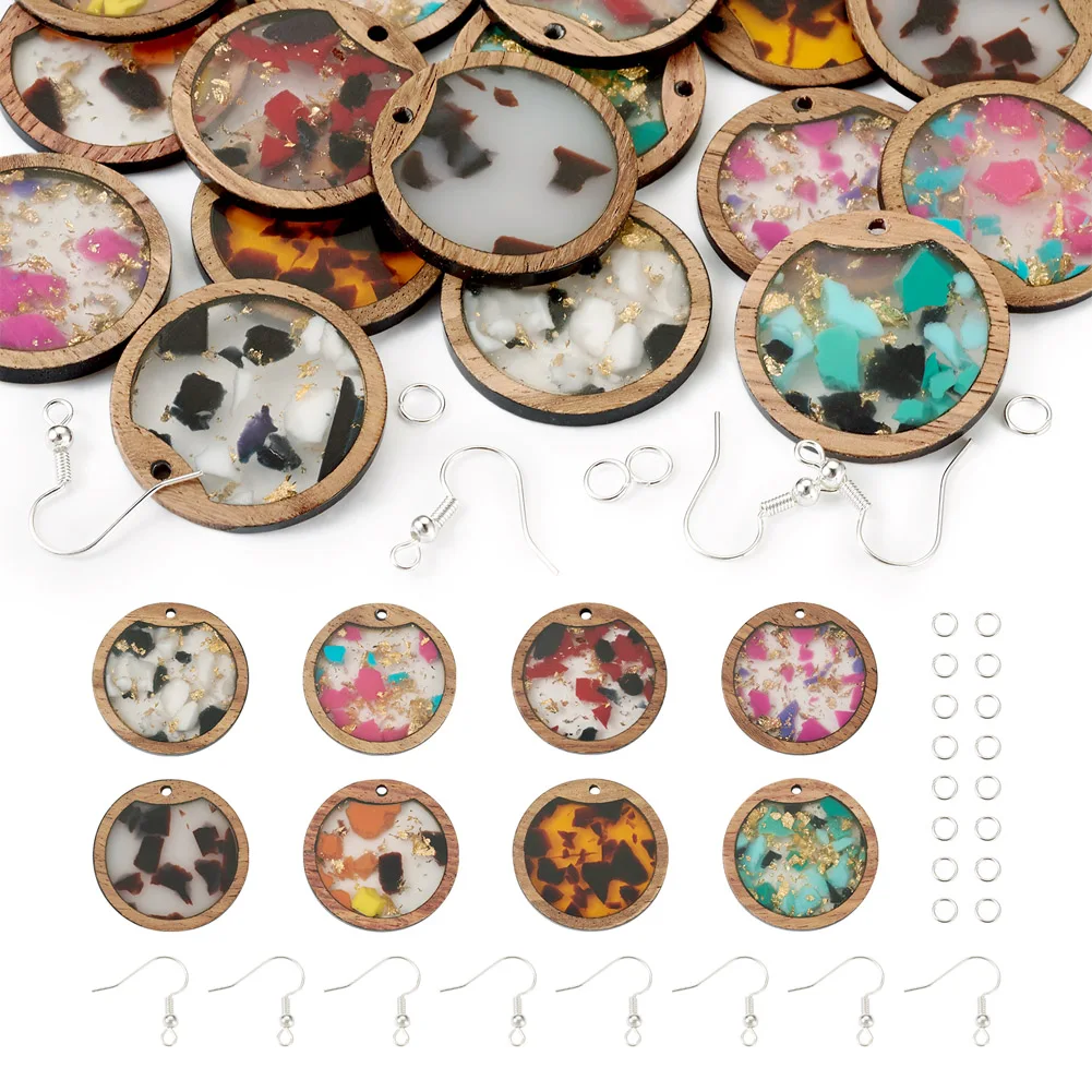Round Oval Rectangle Colorful Resin Wood Pendant Jump Rings Earring Hooks for DIY Danlge Earring Making Findings