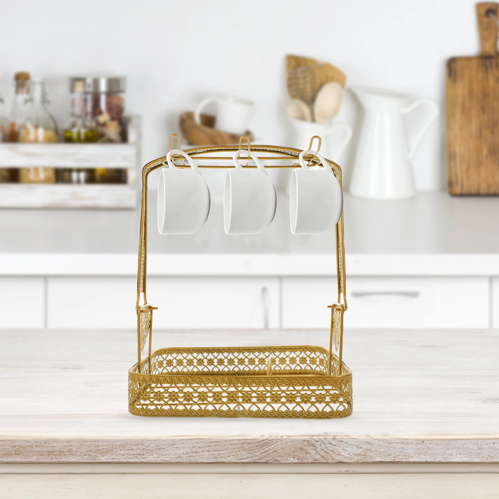 

Coffee Cup Holder Plate Shelf Tea Rack Metal Saucer Stand Mug Organizer For Cabinet Display Holders Mugs