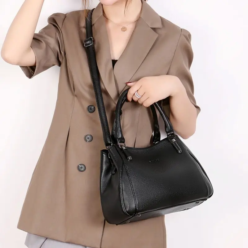 European And American Fashion Genuine Leather Large Capacity Women's Handbag Simple And Casual Versatile Crossbody Shoulder Bag