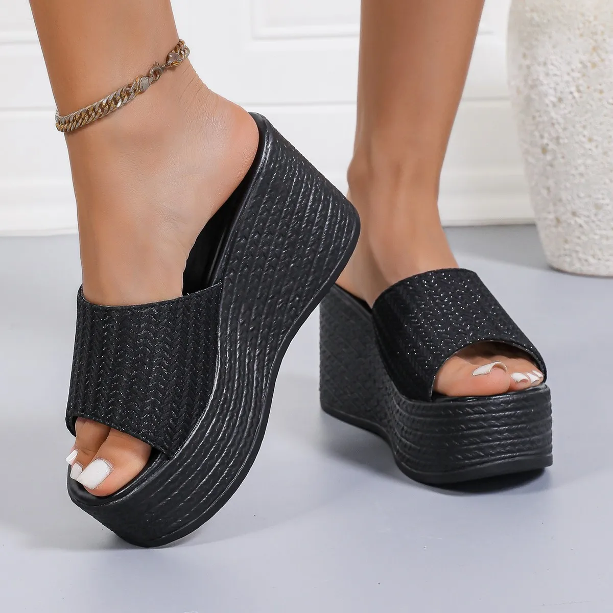 Women Wedges Slippers 2025 New Summer Beach Platform Sandals Fashion Weave Slippers Women High Heel Slippers Slides Women — view 5