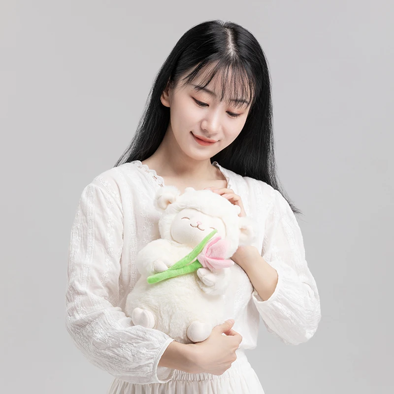 램홀드 튤립 스위트 화이트 양 꽃 부드러운 설탕 박제 포옹 인형 봉제 장난감, 아이 소녀 생일 크리스마스 선물, 1 개