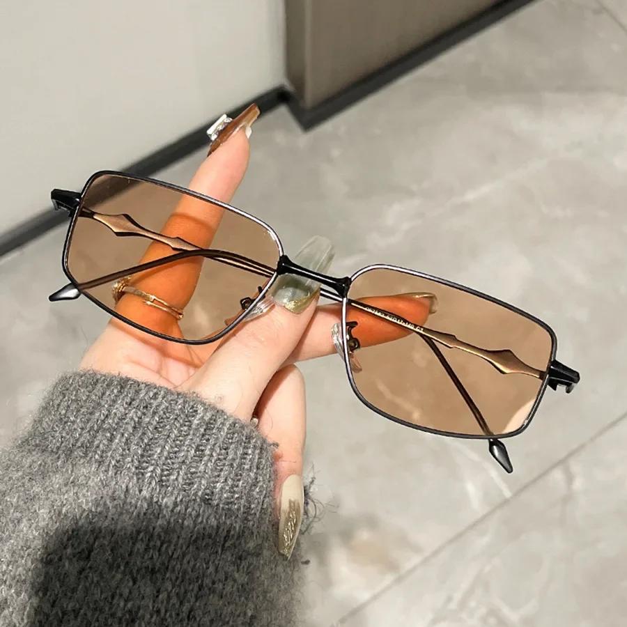 Women Men Silver Rectangle Glasses Frame Reading Fashion Eyeglasses Frames Anti Blue Square Sunglasses with Metal Frame