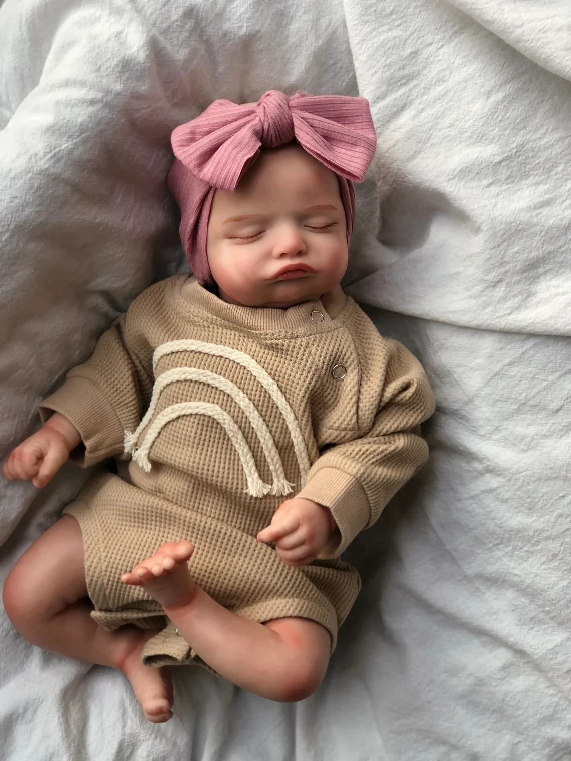

49CM Reborn Doll Already Finished Painted Bebe Rosalie Newborn Sleeping Doll Soft Hand-Drawing Hair 3D Skin Tone Visible Veins