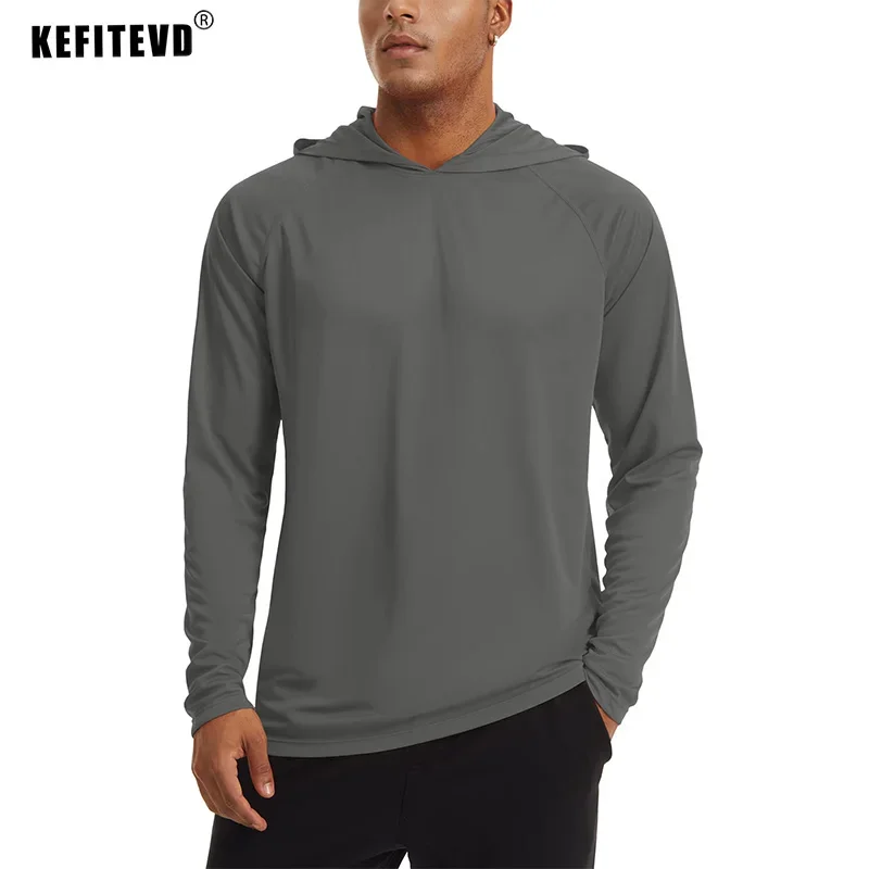 KEFITEVD UPF 50+ Men's Long Sleeve T-shirts Hooded Tops Sun/UV Protection Sunscreen Outdoor Camping Hiking Shirts Men Hoodie