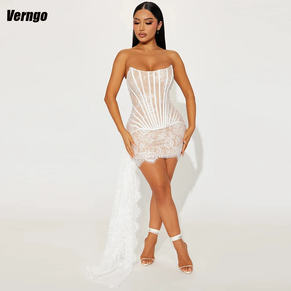 

Verngo Short Mermaid Special Club Occasion Dress Strapless Sleeveless Black Girl Birthday Party Dresses 2024 Lace Prom Gown