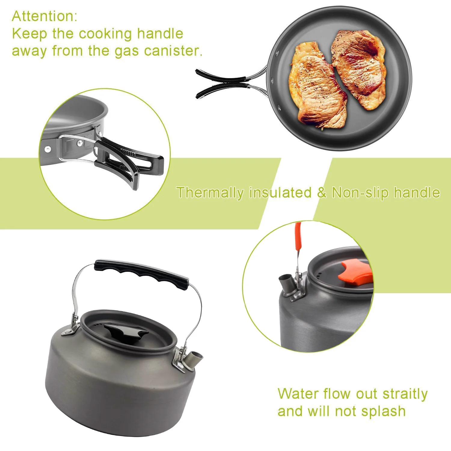 3 Pieces Portable Folding Alumina Utensils Outdoor Cooking Equipment PotTeapot Kettle Aluminum Camping Cookware Set