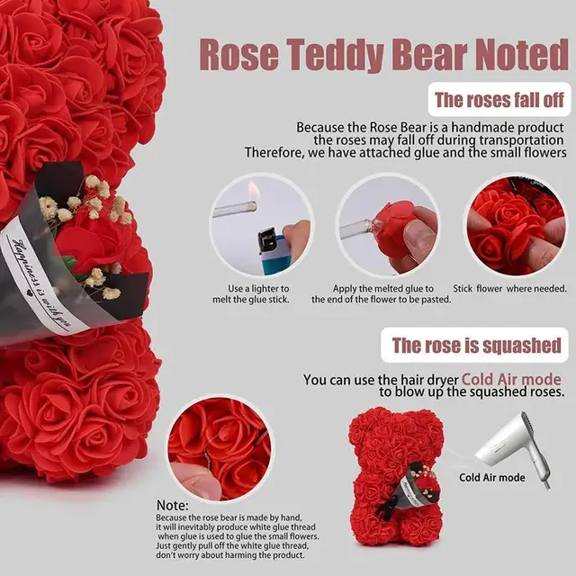 25cm Rose Bear Creative Eternal Rose Flower TeddyBear In Gift Box Romantic Valentine's Day Gift Christmas Gift Wedding Decor 4
