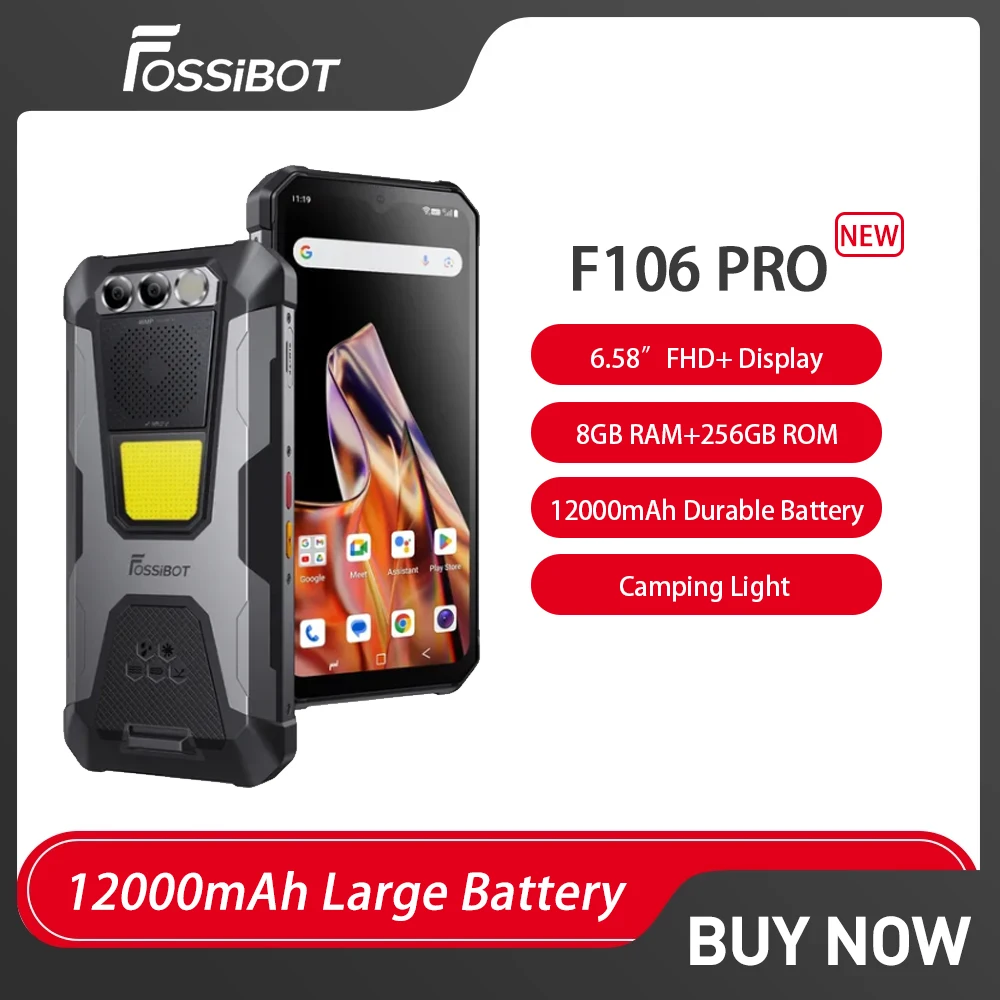 

FOSSiBOT F106 PRO Rugged Smartphone Android 14 15GB+256GB Mobile Phone 6.58" FHD+ 12000mAh 30W Fast Charging Cell Phone Use All