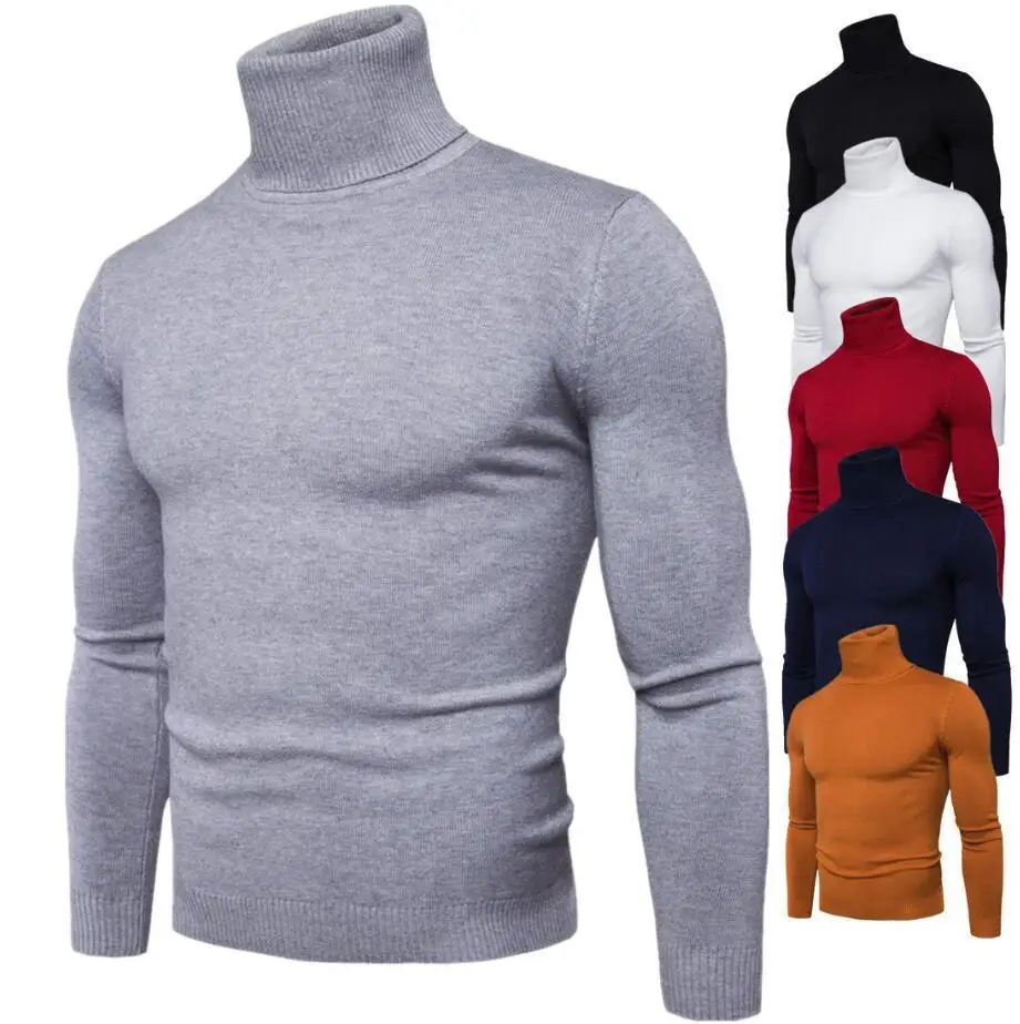 Men Pullover Top Autumn Winter Turtle Neck Solid Color Long Sleeve Warm Sweater Slim Fit Knitwear Male Clothing formal sweater for men