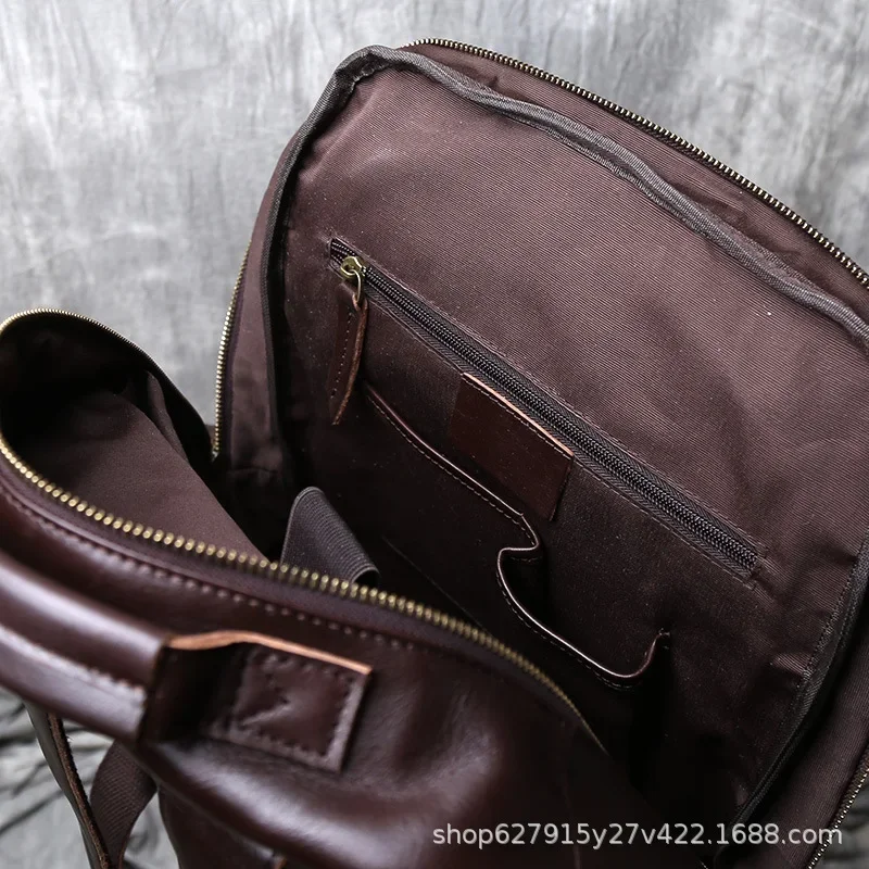 New Men's Full-Grain Leather Backpack Large Capacity Travel & Business Laptop Bag, Durable Anti-Theft Design with Water-Resis