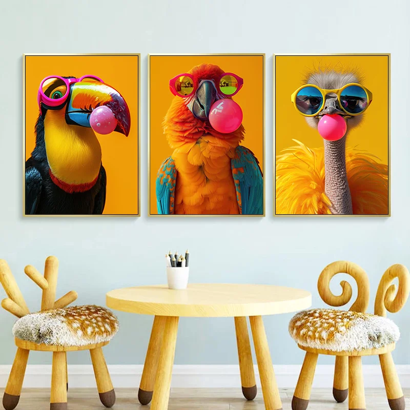Vibrant Pink Bubblegum Animal Canvas Print - Cute Cartoon Wall Art