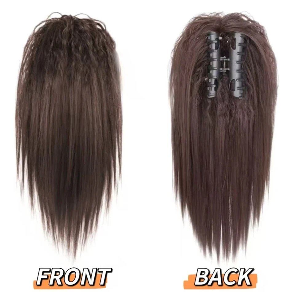 Short Straight Synthetic Claw Clip Ponytail Hair Extension With Root Volume Perm Layered Ponytail Wig With Grab Clip For Women