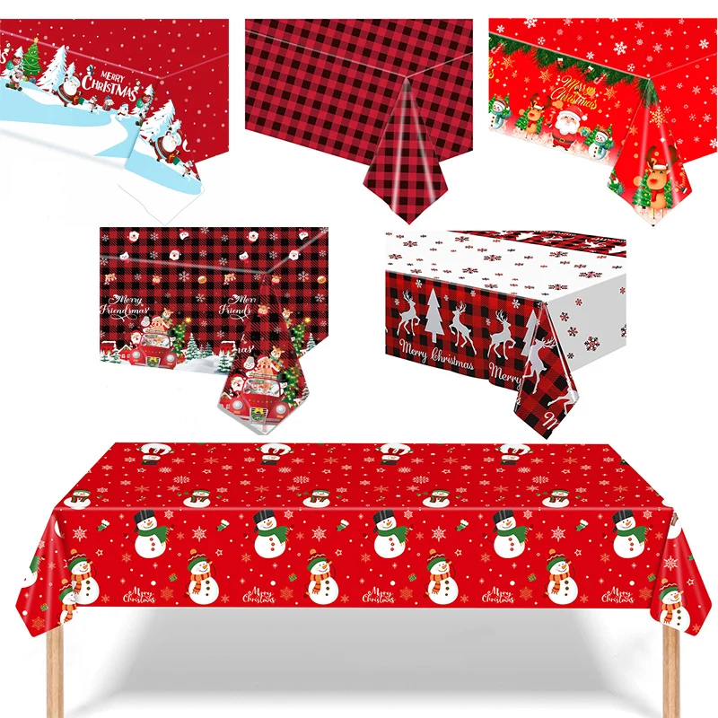 

Christmas Disposable Tablecloth Santa Claus Snowman Red Table Cover Christmas Decorations for Home New Year Gifts Navidad Noel