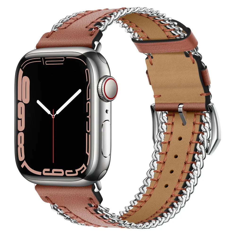 Leather Chain Strap For Apple Watch Band 44mm 40mm 45mm 41mm 49mm 42mm 38mm Bracelet iWatch Series Ultra 9 8 7 6 5 4 3 SE Strap