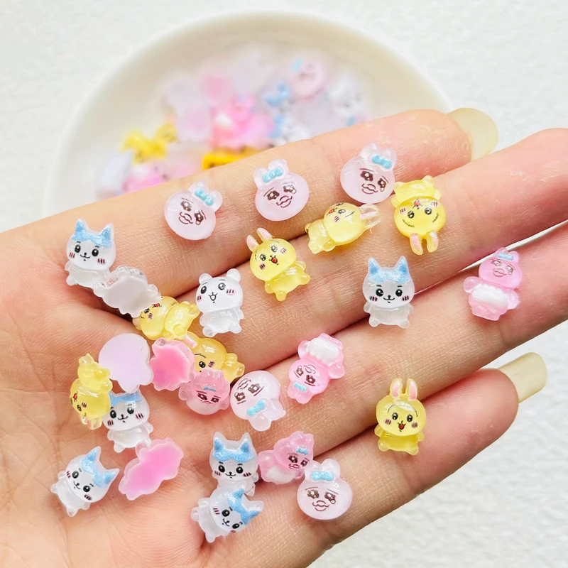 50 Pcs Resin Crafts Accessories Resin Ornaments Resin Crafts Miniature Figurines Ornament Crafts Cute Resin Mini Cartoon Sadness Rabbit Dog Series Flat Back Manicure Parts Embellishments For Hair Bows