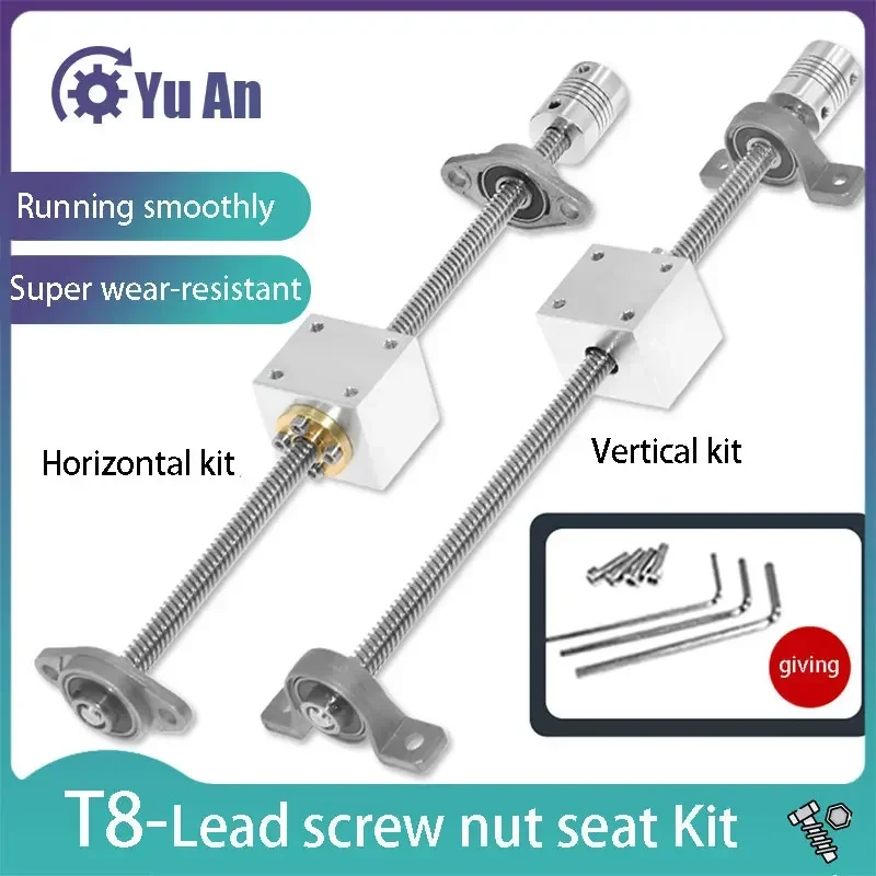 3D Printer T8 Lead Screw Kit KP08/KFL Bracket Nuts Pitch 2mm Lead 8mm 2mm Diameter 8mm Conversion Seat Aluminum Block