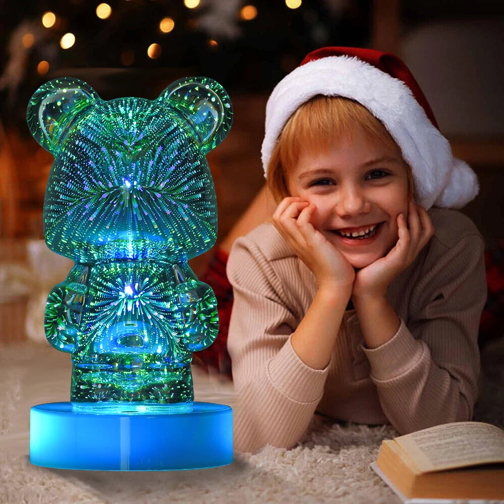 

3D Firework Bear Light Blue Tooth Speaker Projection Colorful Bear Decor Cute Room Night Lights Decorative Nightstand Table Lamp