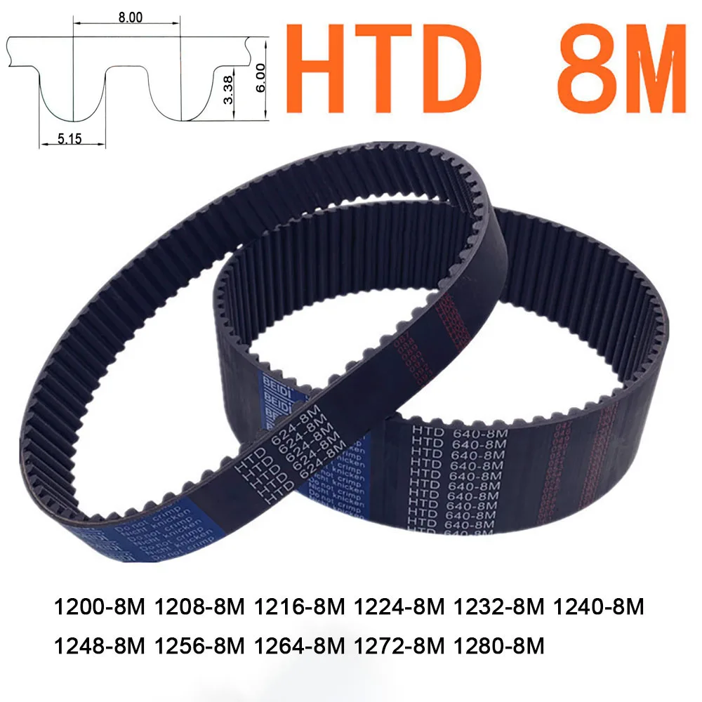 

1pcs HTD 8M Rubber Timing Belt Perimeter 1200mm - 1280mm Closed Loop Synchronous Belt Width 15 20 25mm Transmission Belt