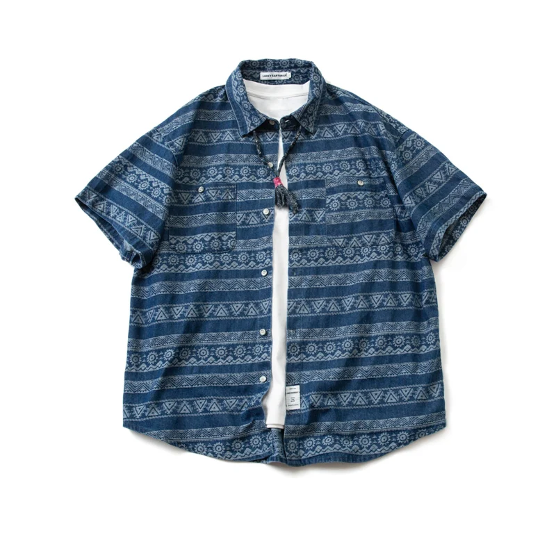 

Japanese National Retro Loose Short Sleeve Cityboy Style Off Shoulder Men's and Women's Casual Spring Summer Shirt