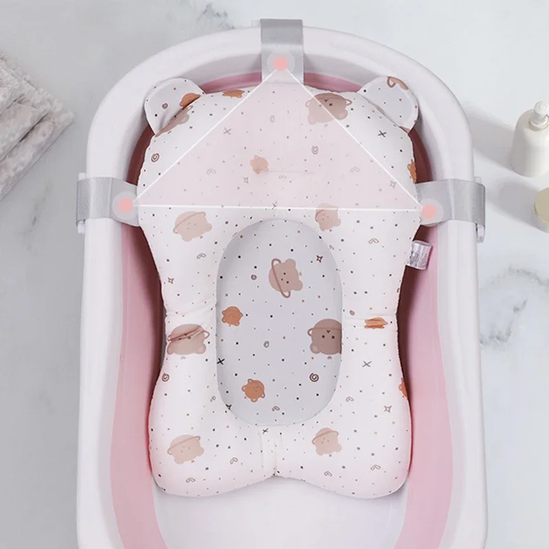 Baby Bath Support Pad Baby Bath Tool Baby Shower Bath Tub Pad Non-Slip Newborn Bathtub Mat Safety Nursing Foldable Support Comfort Body Cushion Mat Pillow Cartoon