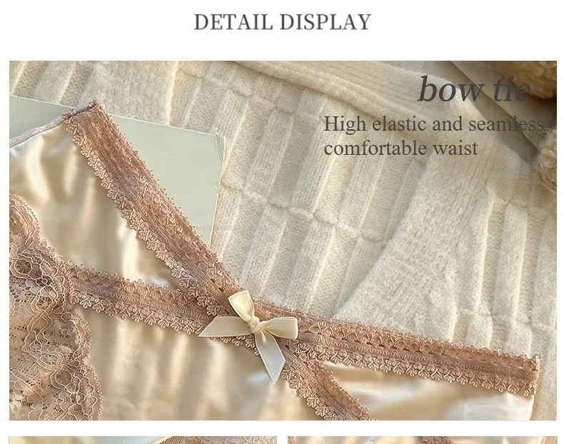 French Lace Underwear Pure Cotton Crotch Satin Sexy Triangle Panties Underwear Low-rise Panties Soft Briefs Comfortable Lingerie Se4504d765a7043e6b89a85ddecb7cae65