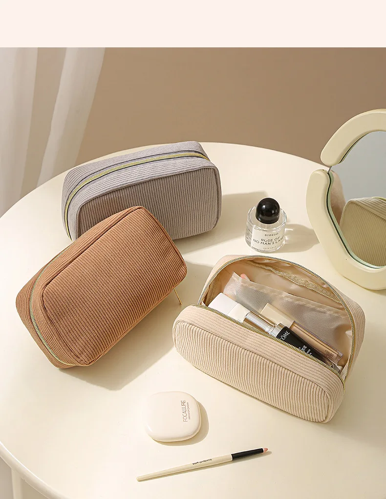 Cord Reise Kosmetiktasche Tragbare Make-Up Aufbewahrungstasche Geldbörsen Frauen Reißverschluss Make-Up Organizer Reise Aufbewahrungstasche Und Make-Up Tasche – Detail 6