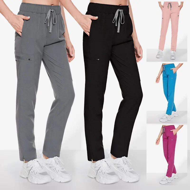 High Quality Zipper Scrubs Pants Elastic Waist Multi Pocket Work Uniform Summer Pants Dental Clinic Veterinary Fashion Pants