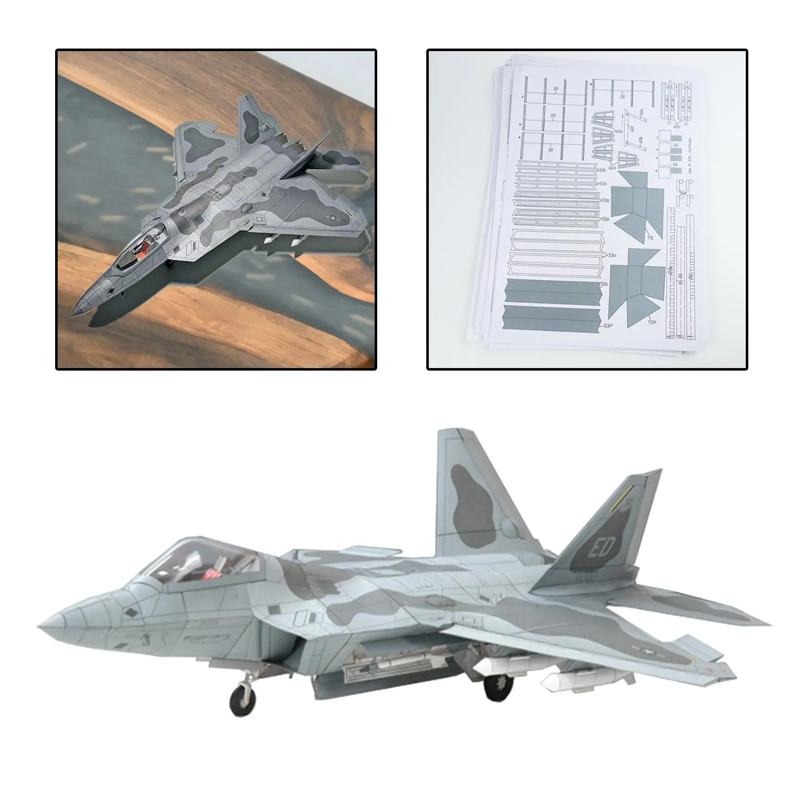 3D F22 Fighter Assemble Paper Model Kit 1:33 Scale DIY Toys Education Toys Building Papercraft for Kids Children Collectables