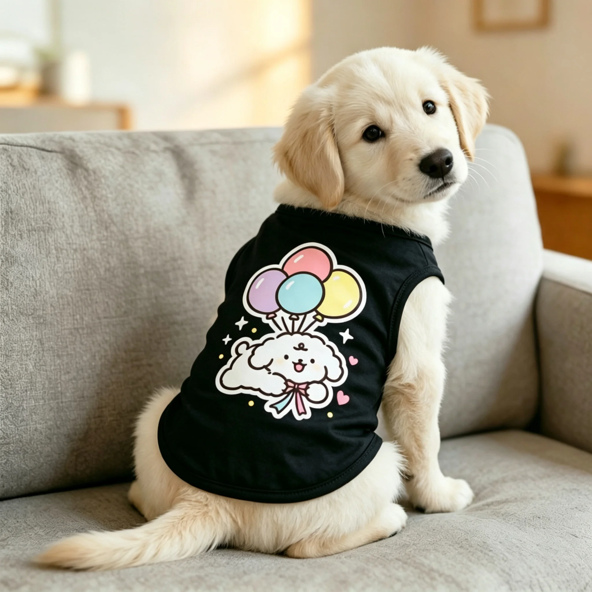강아지 옷 강아지 용품 귀여운 풍선 무늬 푹신한 강아지 프린트 조끼 여름 통기성 민소매 애완견 탱크탑 소형 중형견용