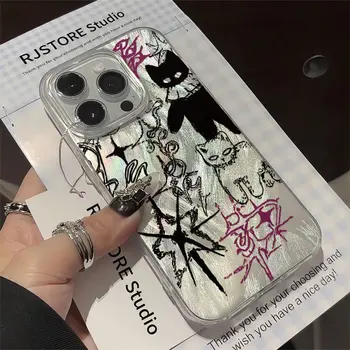 Cool Cat Graffiti Phone Case For iPhone 13 12 Mini 11 15 16 14 Pro Se 2020 XR X XS Max 7 8 Plus Silicone Trendy Luxury Cover Y2K - Image 3