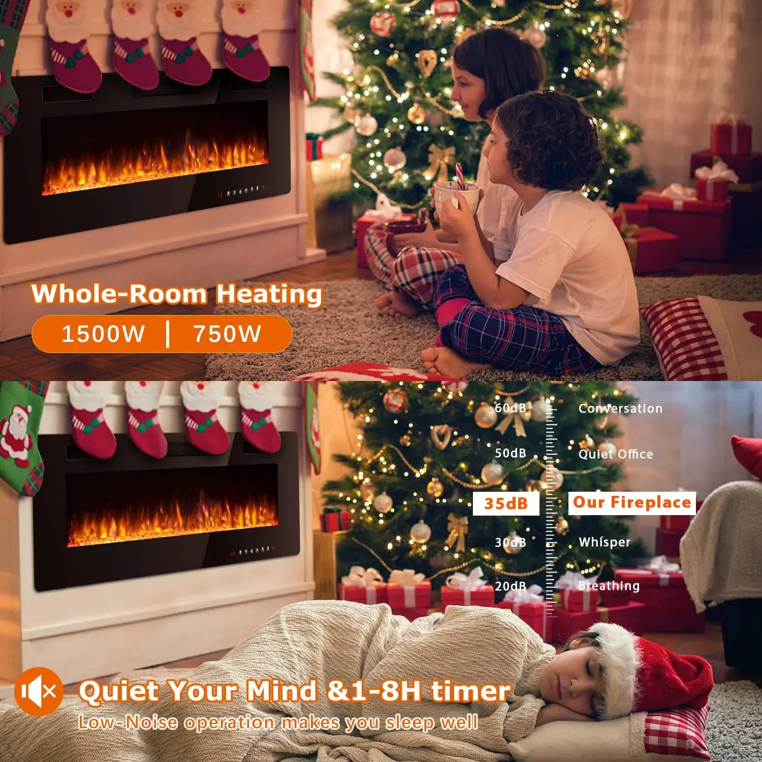 72 inch Ultra-Thin Electric Fireplace in-Wall Recessed and Wall Mounted Fireplace Heater,Timer,Low Noise, Remote Control(72’’) 4