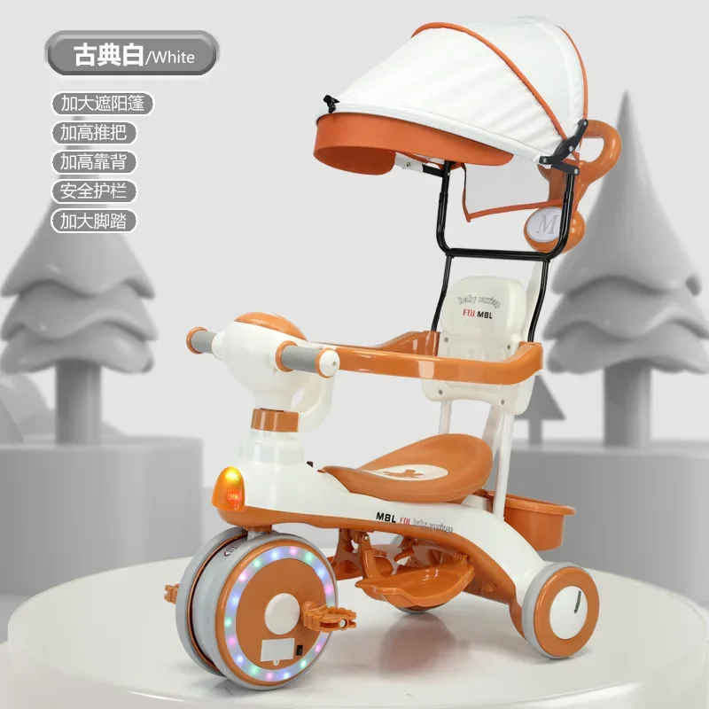 Children's Tricycle 1-6 Years Old Children's Pedal Scooter Baby Handcart Sliding Scooter Music Lightweight Stroller