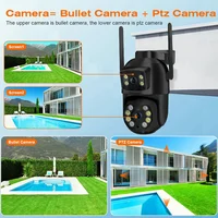 Caméra Wifi PTZ 8MP 4K avec double objectif, double écran, détection humaine AI, caméra IP de sécurité CCTV extérieure sans fil 6