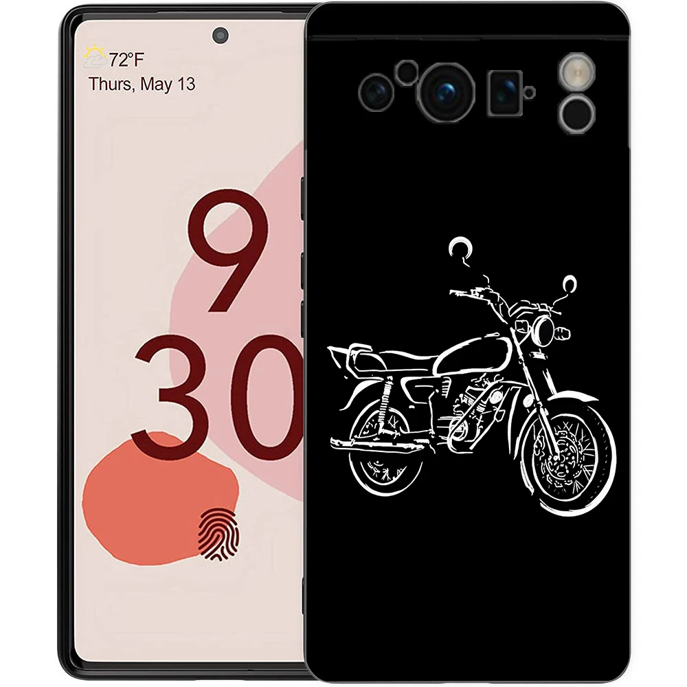 Luxury TPU Phone Case with Motorcycle Heartbeat Design - Black Soft Back Cover