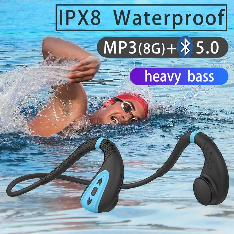 

New Q1 Bone Conduction Headphone Built-in Memory 8G IPX8 Waterproof MP3 Music Player Swimming Diving Earphone 15 Days Standby