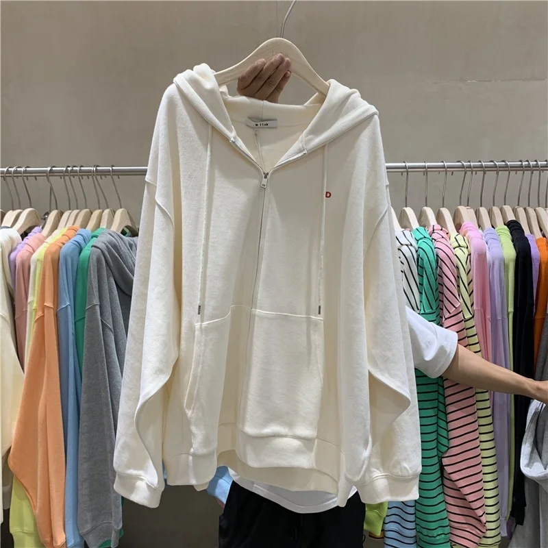 Hoodie Women 6 Color BF Style Harajuku Simple Classic Ulzzang Cute Ladies Jacket Zip Up Hooded Loose Fall Autumn Teen Hoodie