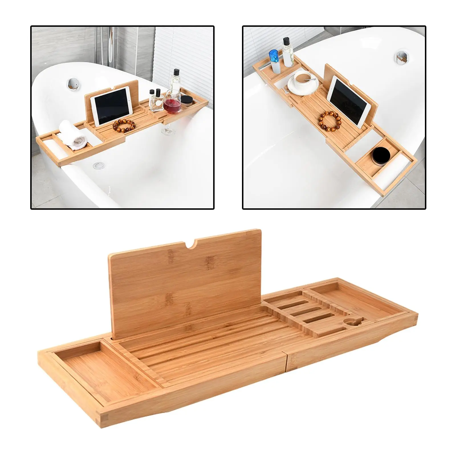 Bathtub Tray Bath Caddy Tray for Tub with Slots Holds Book,Phone ,Soap 23.62''-34.25'' Bath Tray Bathtub Stand Holder Bathtub Tray Bath Caddy Tray for Tub with Slots Holds Book,Phone ,Soap 23.62''-34.25'' Bath Tray Bathtub Stand Holder