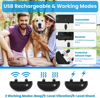 Wireless Dog Fence, Electric Fence for 2 Dogs Shocks Training Collar Remote 2-in-1,Wireless Pet Containment System with Adj 4