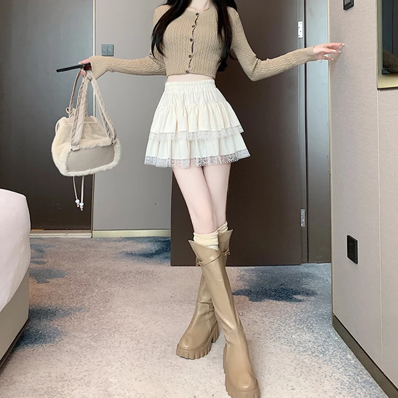 y2k Mini Skirt Women Coquette Clothes Lolita Fairycore High Elastic Tiered Ruffle Skirts Goth Lolita Skirts Streetwear