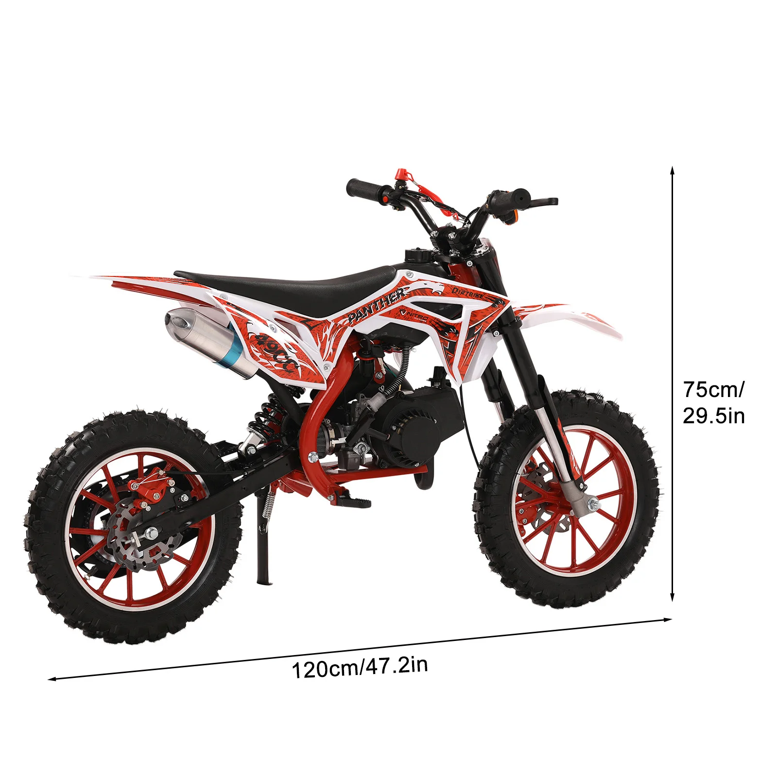 49cc 2-Stroke Kids Dirt Bike Gas Power Motocross Off Road Mini Motorcycle Pocket Motorbike with Front Rear Disc Brakes