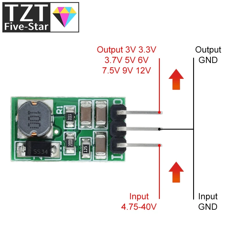 Tzt Dd4012Sa 1A Dc 5-40V A 3V 3.3V 3.7V 5V 6V 7.5V 9V 12V Regolatore Dc-Dc Scheda Modulo Convertitore Buck Step-Down