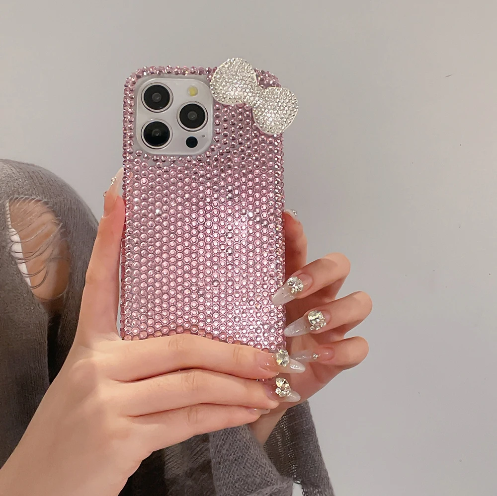3D Glitter Bowknot Diamond Crystal Phone Case for iPhone 13 12 15 14 16 Plus 17Pro 17 Pro Max Air 11 Shockproof Bling Cover Case view 3